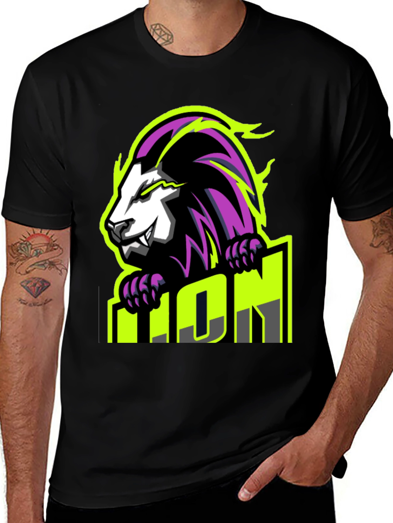 Variant 27 of Lion Graphic Black T-Shirt - Bold Style