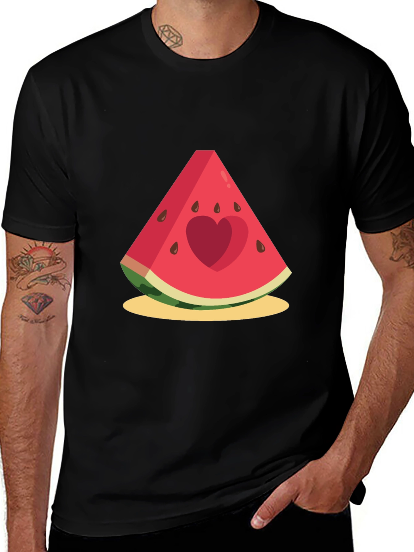 Watermelon Heart Graphic Black T-Shirt