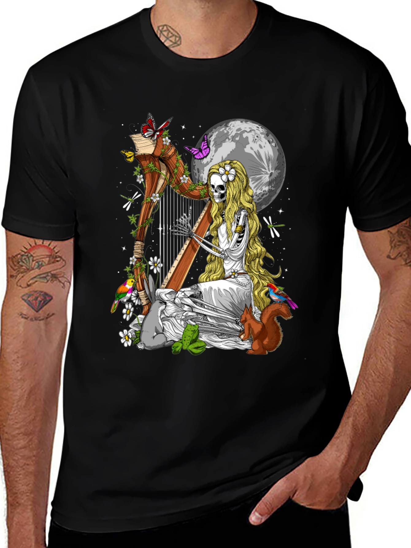 Variant 7 of Skeleton Harpist T-Shirt - Nature & Music Design