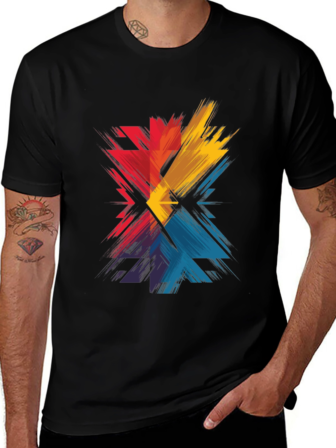 Variant 13 of Abstract Color Burst Graphic Tee - Men's Black T-Shirt