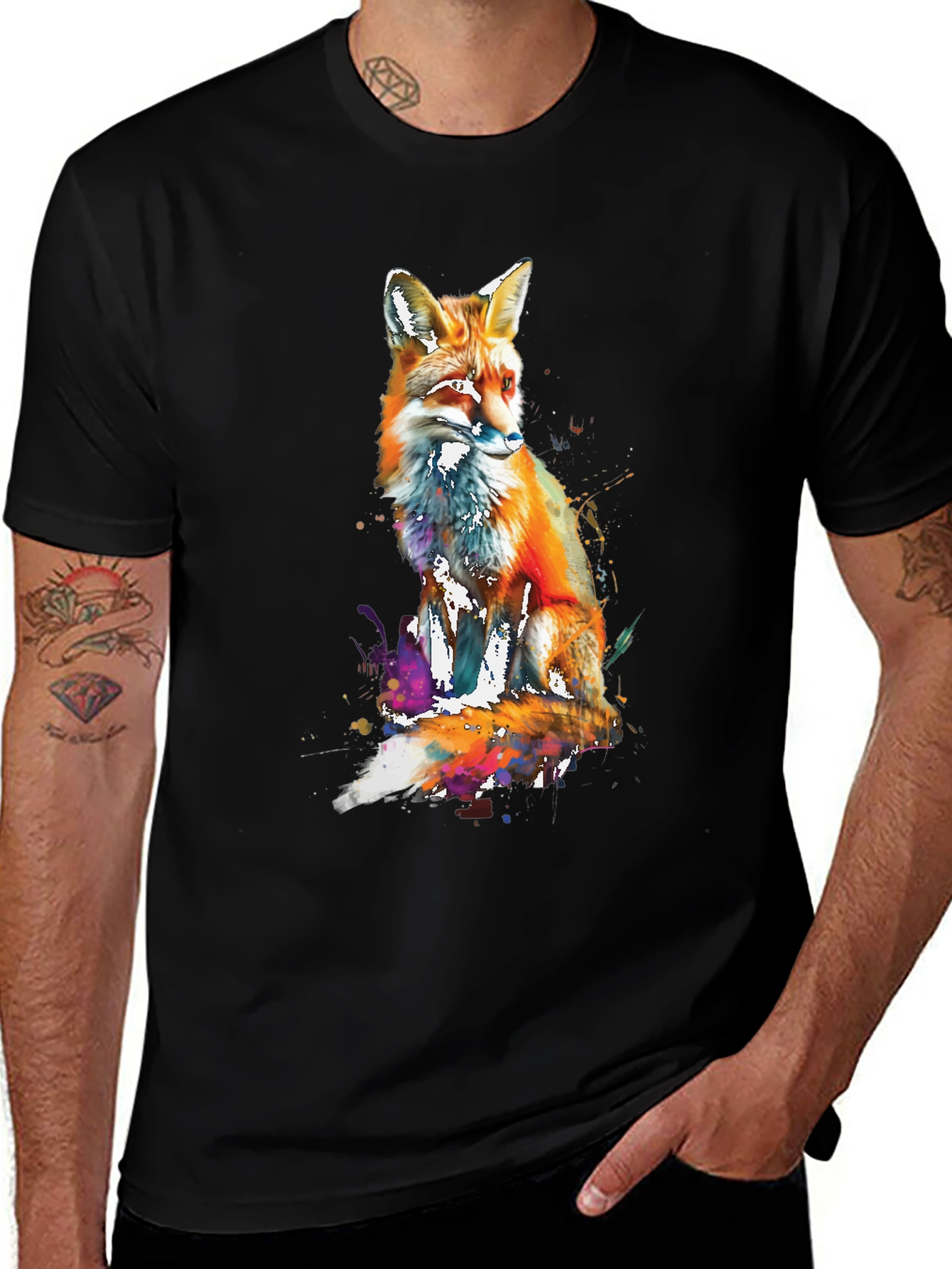 Variant 27 of Watercolor Fox Graphic T-Shirt - Black