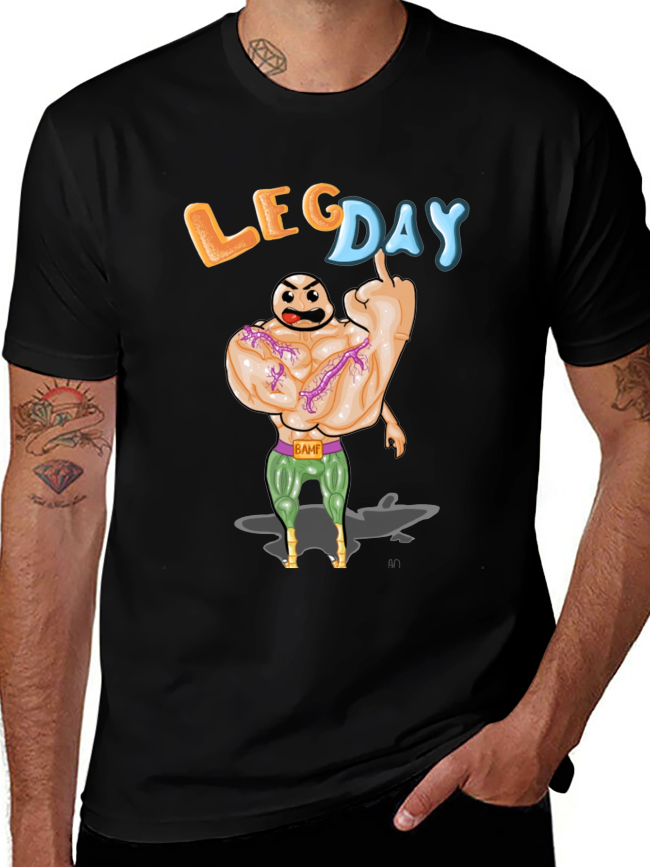 Leg Day Cartoon Graphic Tee - Gym Humor T-Shirt