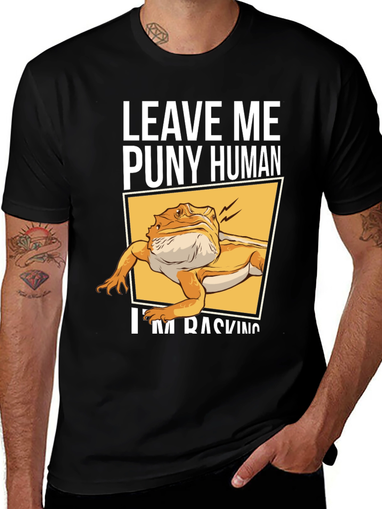 Variant 20 of Leave Me Puny Human Bearded Dragon Black T-Shirt