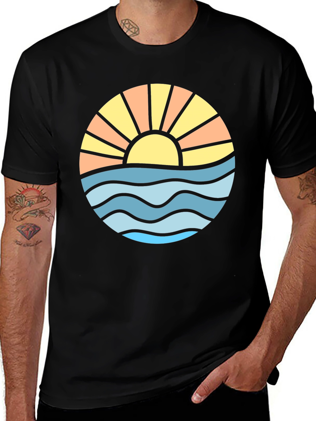 Variant 23 of Sunset Ocean Wave Graphic Tee - Black