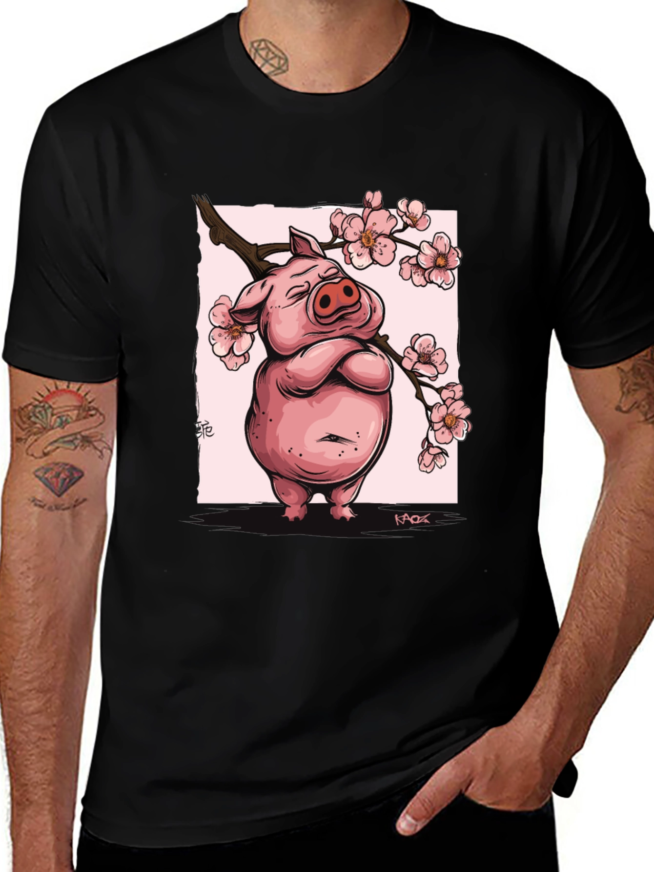 Variant 9 of Zen Pig Blossom T-Shirt - Black