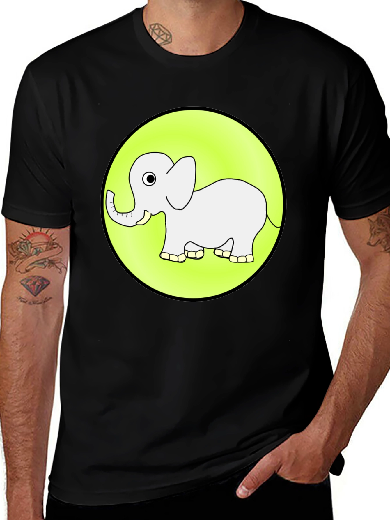 Variant 17 of Cute Elephant Graphic Tee - Black Cotton T-Shirt