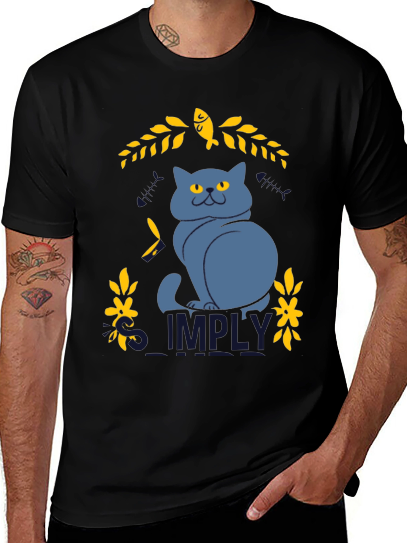 Variant 7 of Simply Cat Graphic Tee - Black Cotton T-Shirt