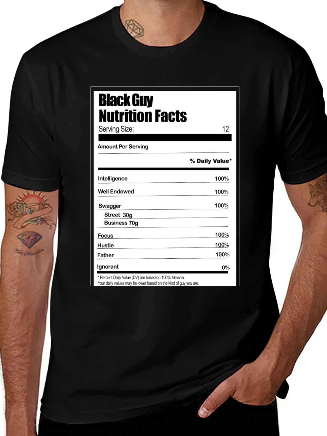 Black Black Guy Nutrition Facts Graphic T-Shirt main image