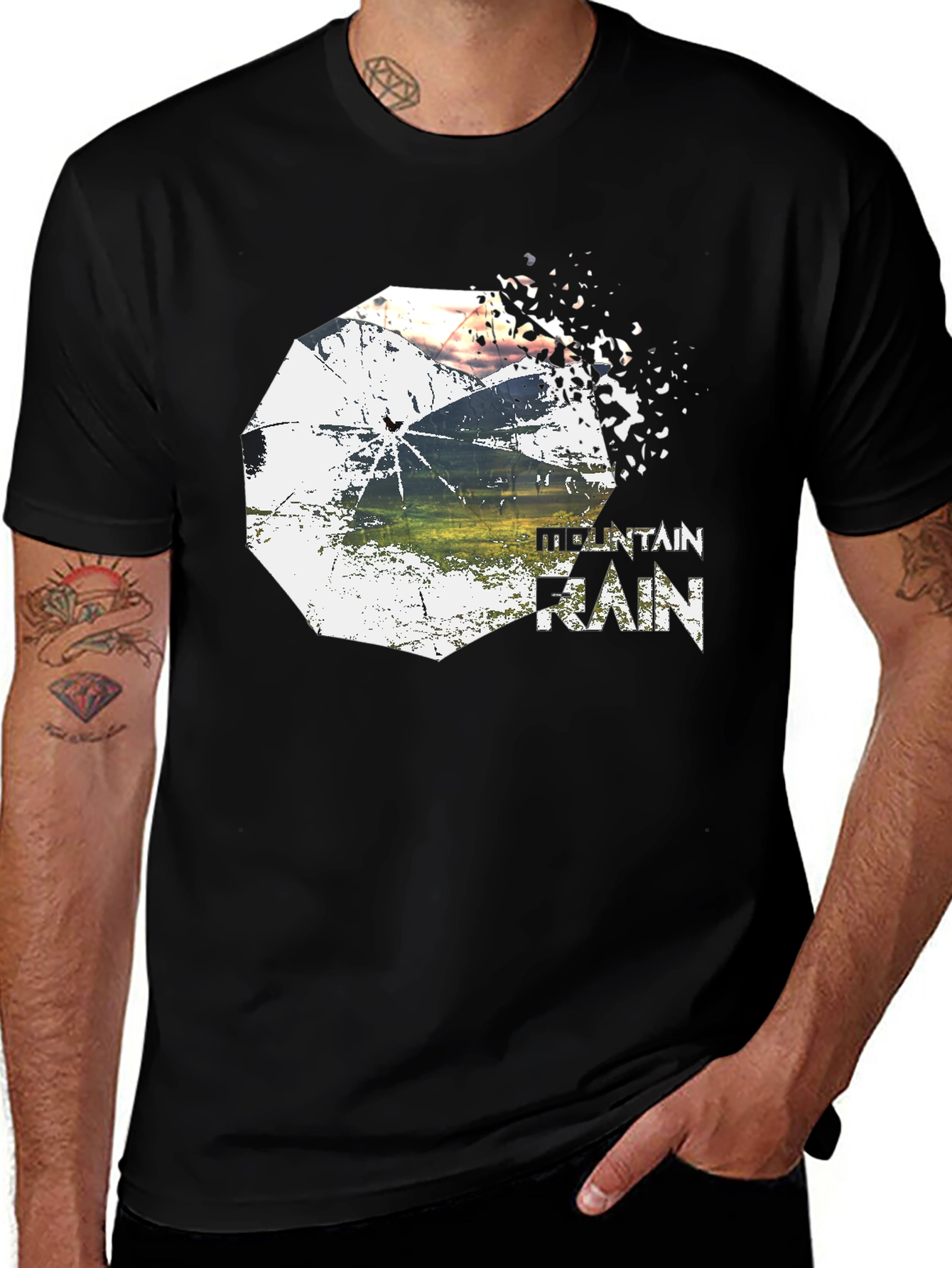 Variant 11 of Mountain Rain Graphic Tee - Stylish Black T-Shirt