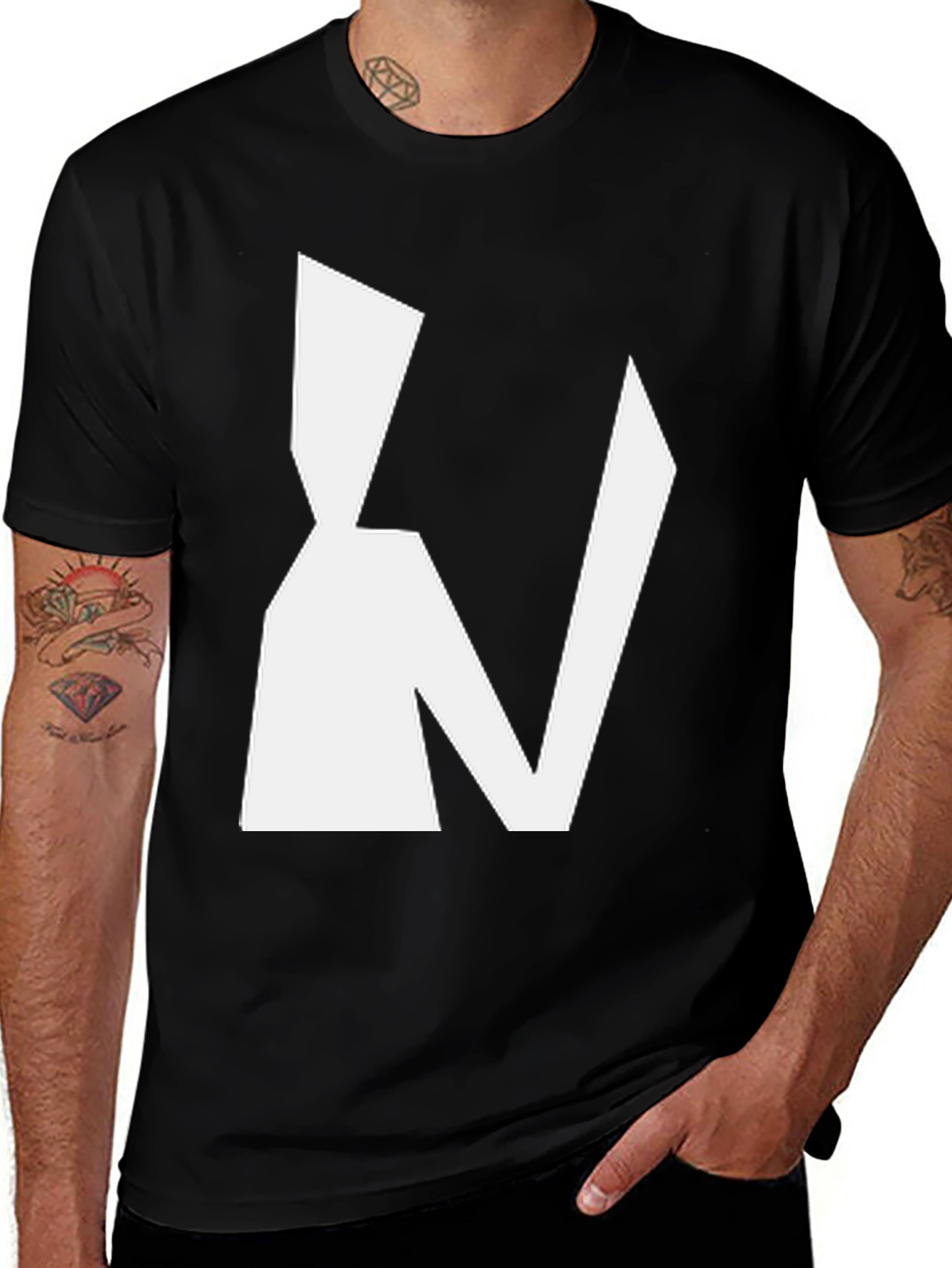 Variant 25 of Abstract White Graphic Print Black T-Shirt