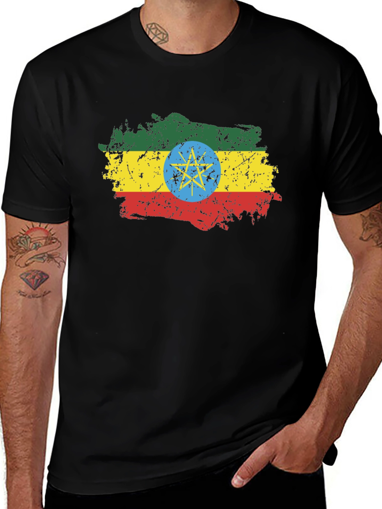 Ethiopia Flag T-Shirt - Distressed Graphic Tee