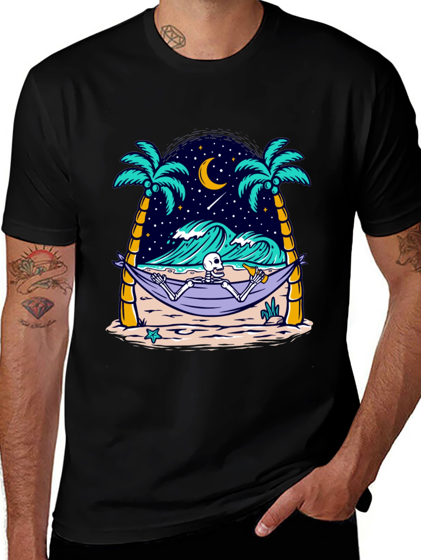 Variant 15 of Relaxed Skeleton T-Shirt - Beach Hammock Graphic Tee