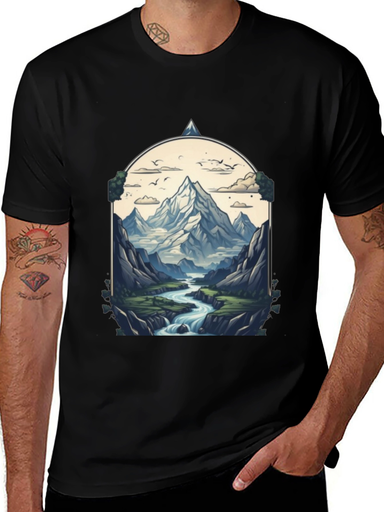 Variant 20 of Mountain River T-Shirt - Nature Graphic Tee