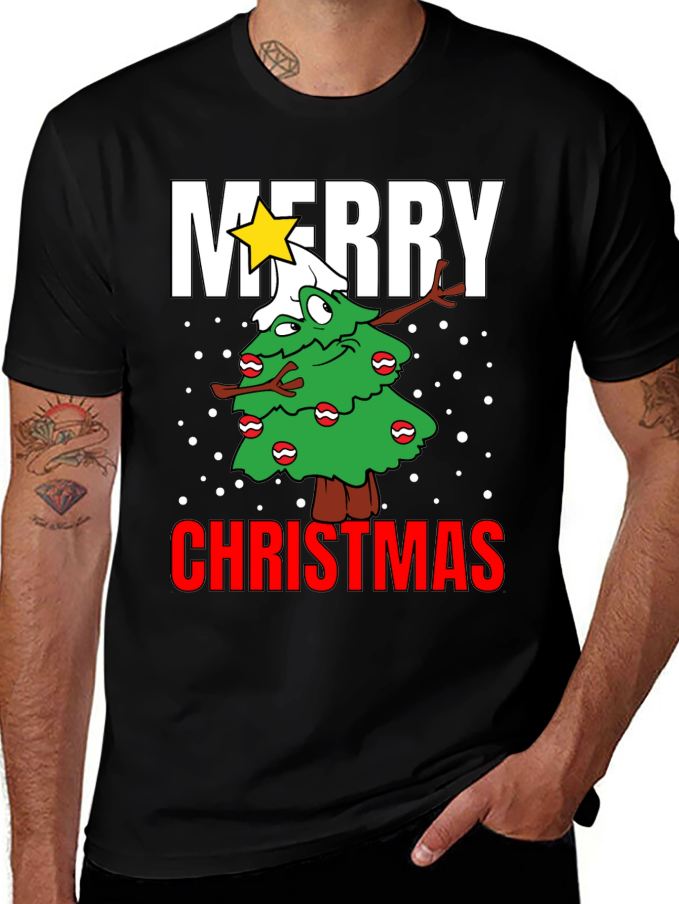 Merry Christmas Cartoon Tree Graphic T-Shirt