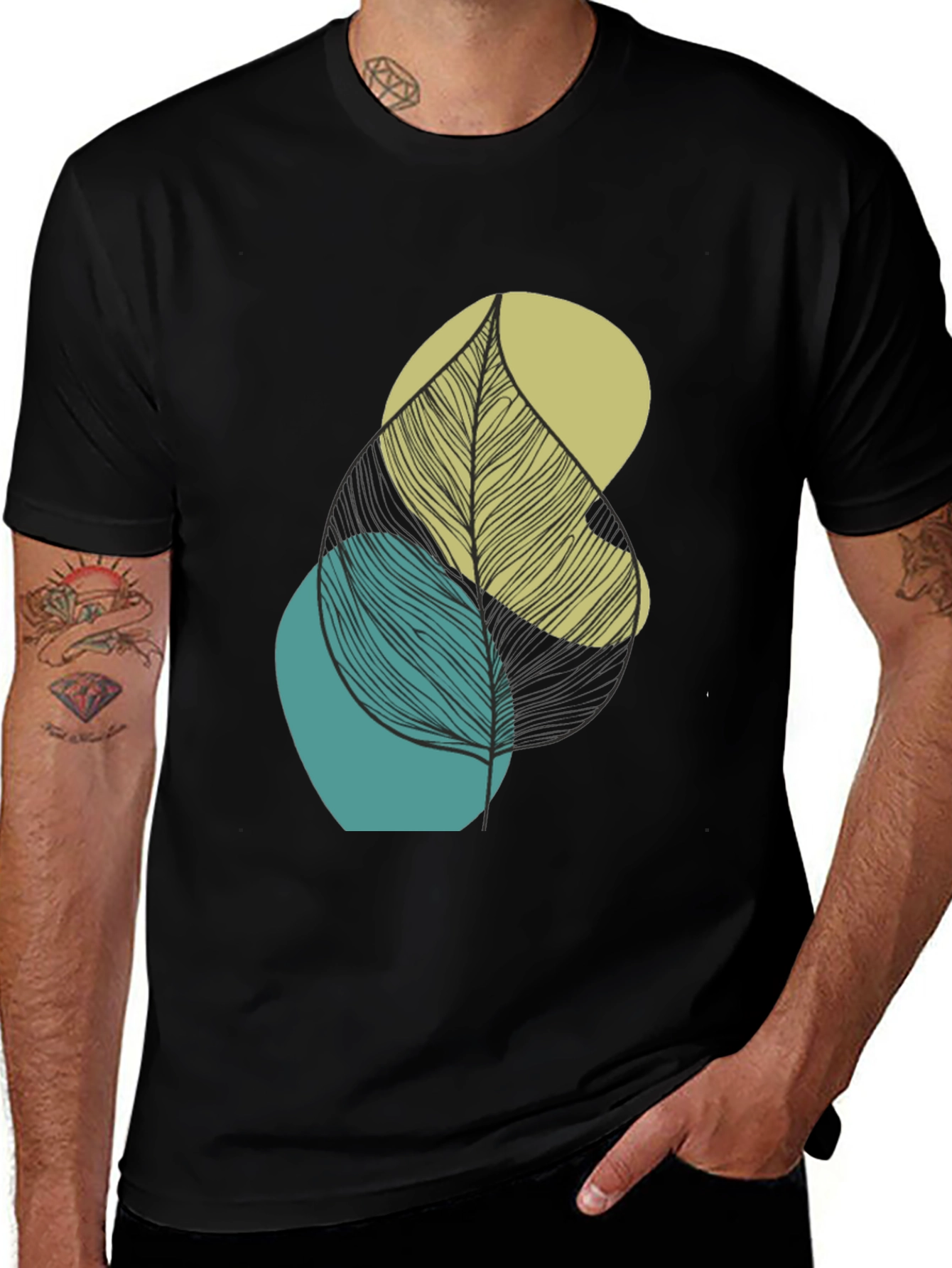 Variant 26 of Abstract Leaf Graphic Print Men's Black T-Shirt