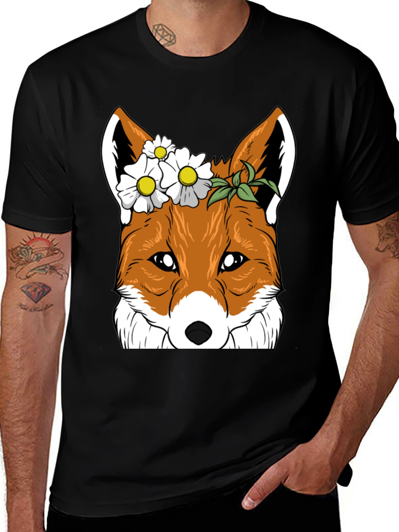 Variant 27 of Floral Fox Graphic Tee - Unisex Black T-Shirt