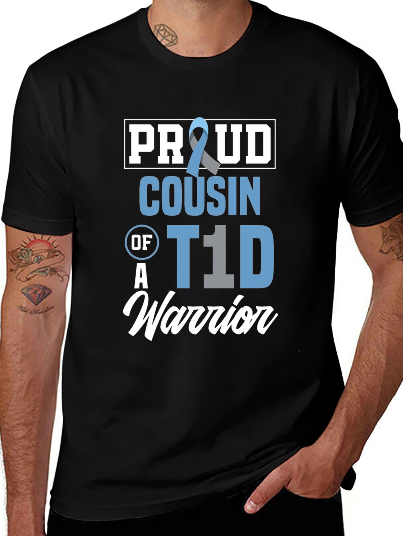 Proud Cousin of a T1D Warrior Black T-Shirt