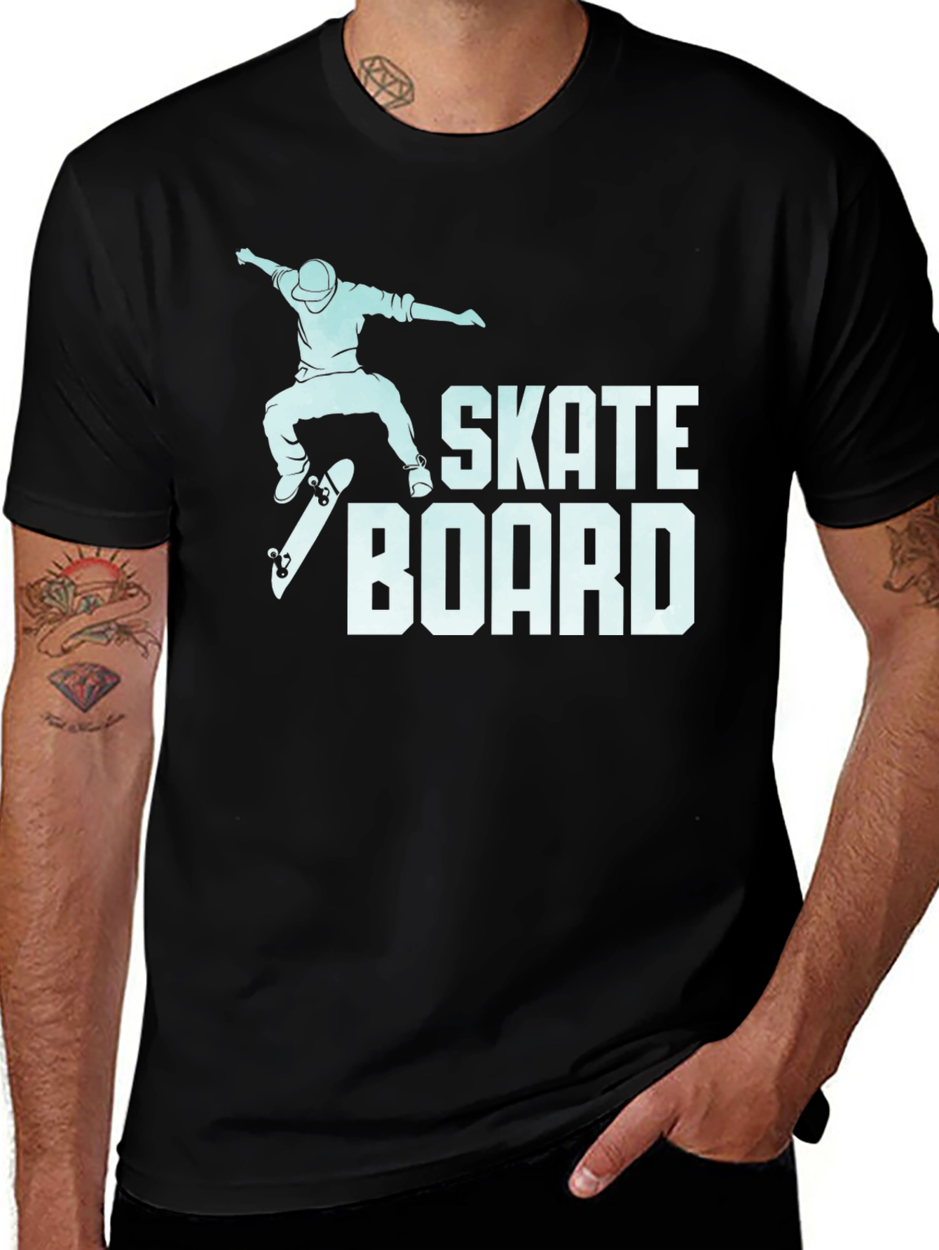 Variant 17 of Skateboard Graphic Print Black T-Shirt