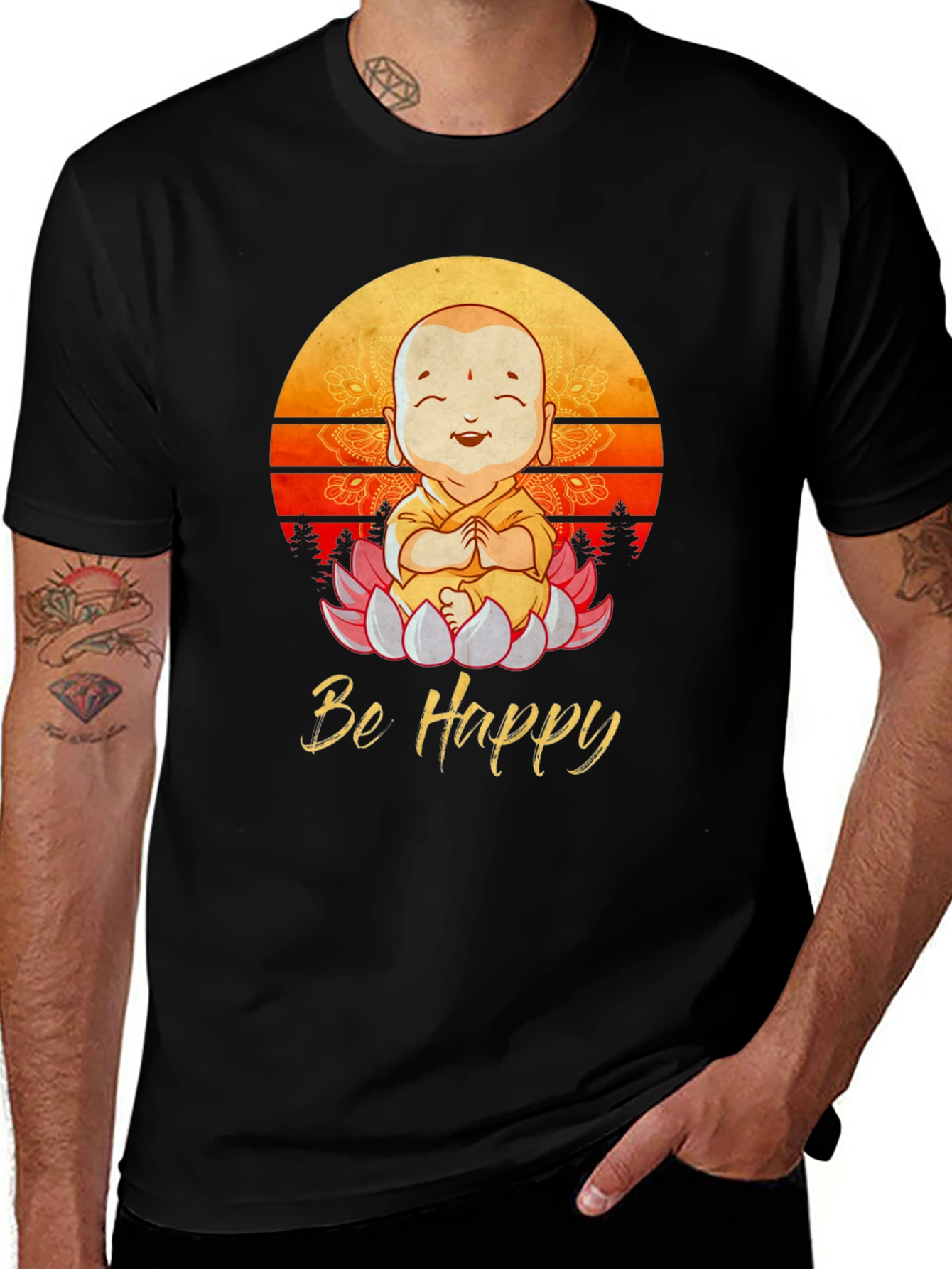 Be Happy Buddha Graphic Tee - Comfortable Casual Wear