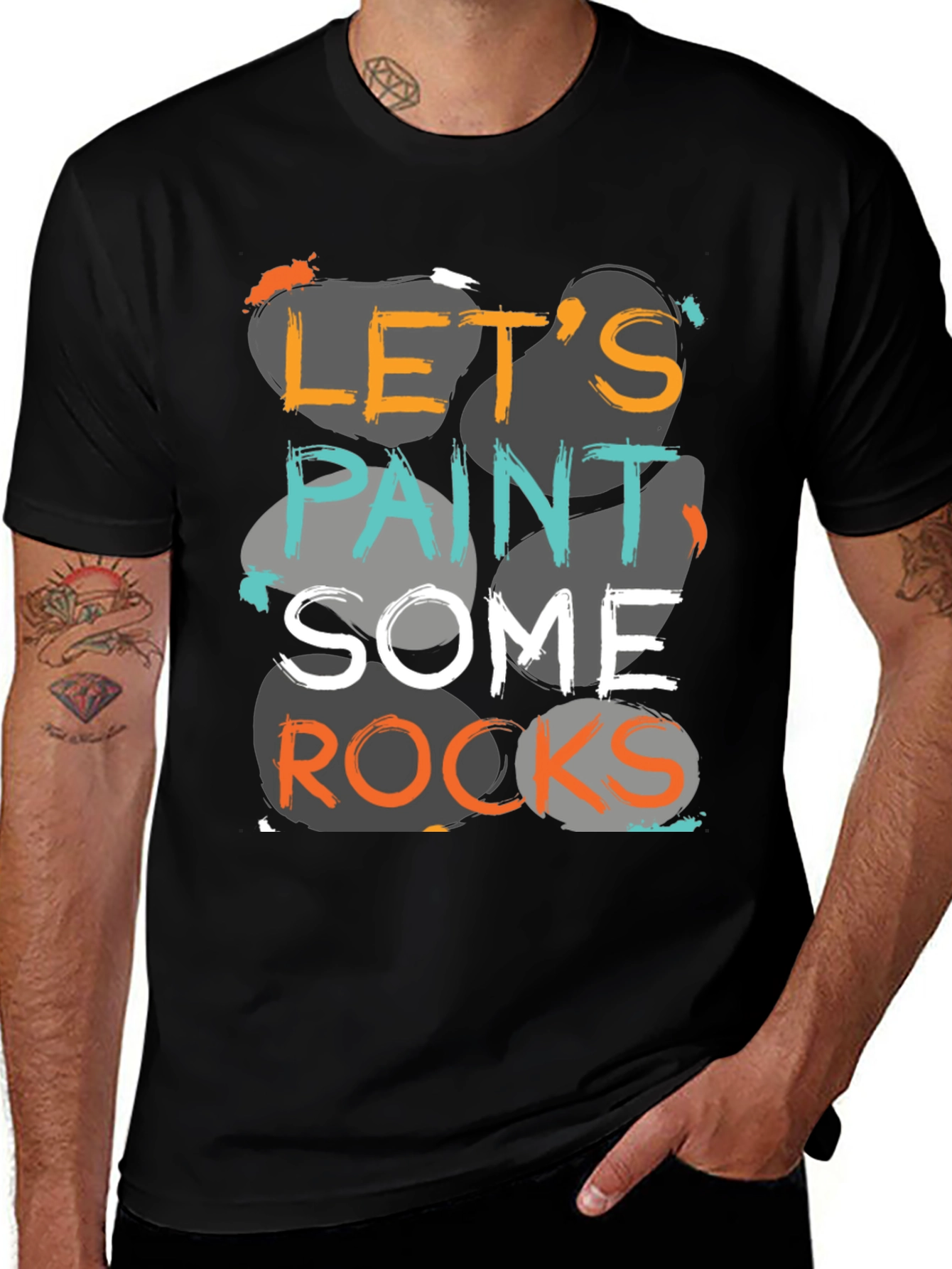 Variant 21 of Let's Paint Rocks Graphic Tee - Black Cotton T-Shirt