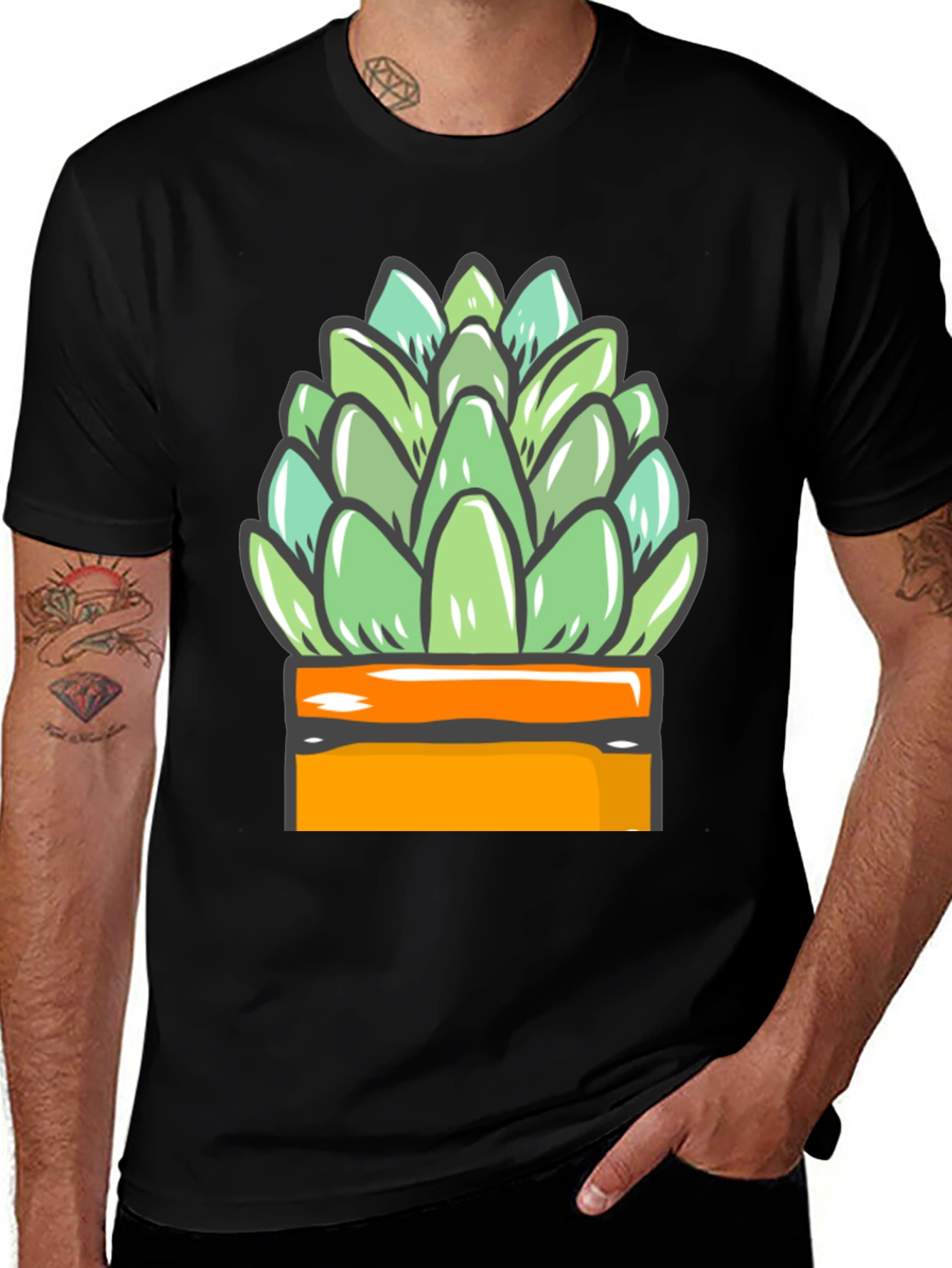 Variant 26 of Cool Cactus Graphic Tee - Black Cotton Shirt
