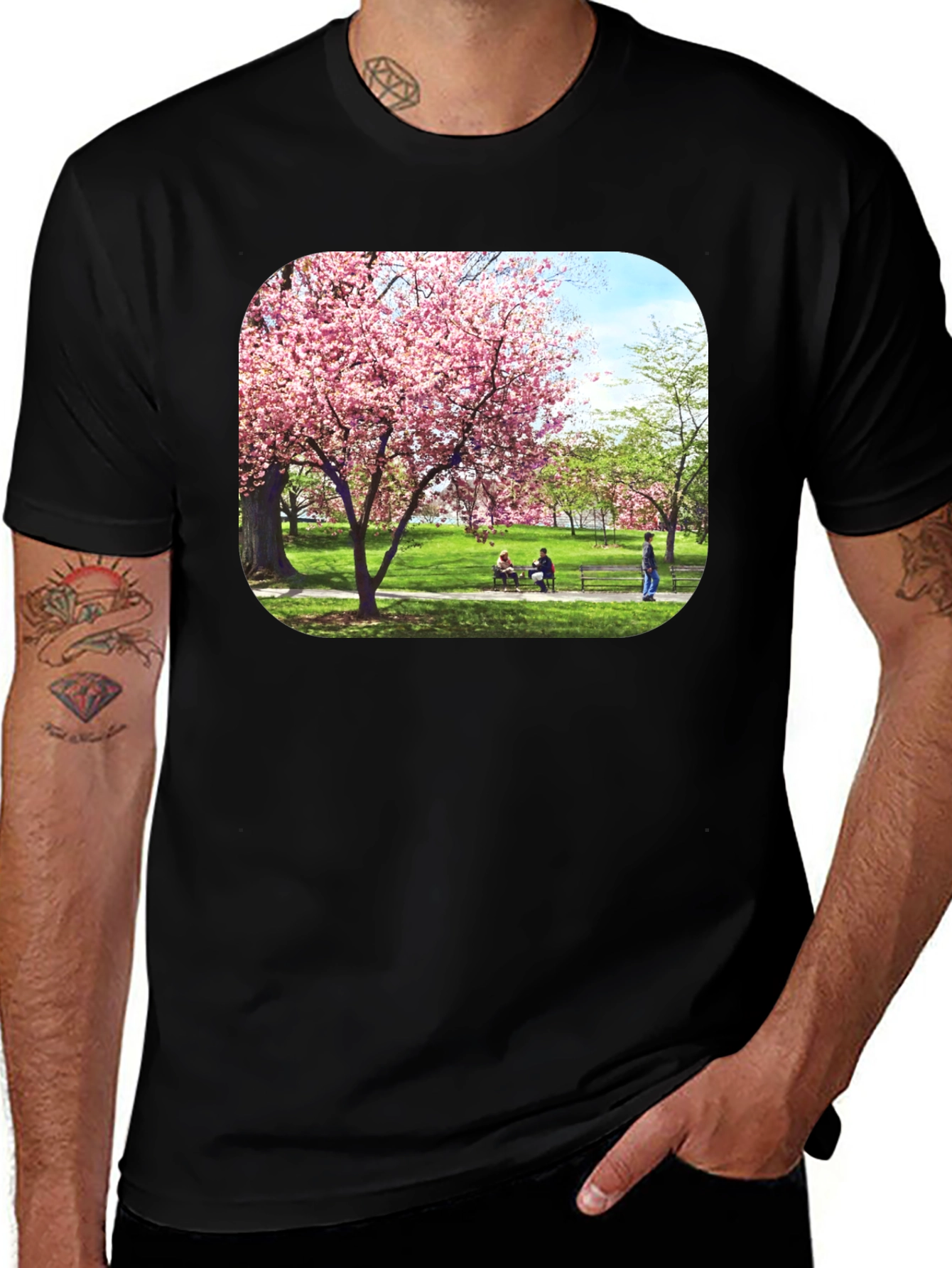 Cherry Blossom Park Black T-Shirt
