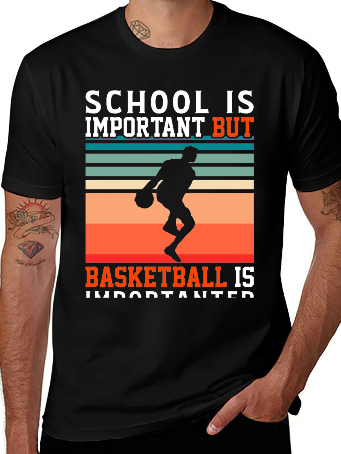Variant 30 of School vs Basketball T-Shirt - Black Graphic Tee