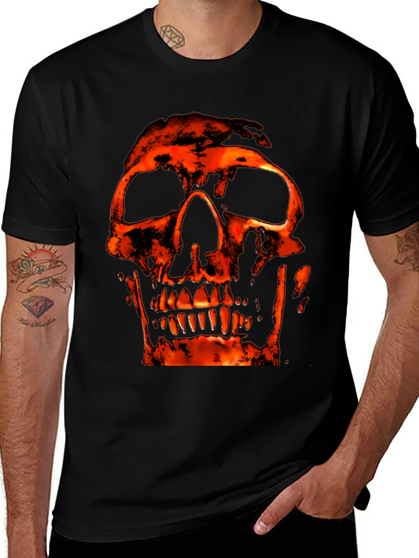 Fiery Skull Graphic Black T-Shirt