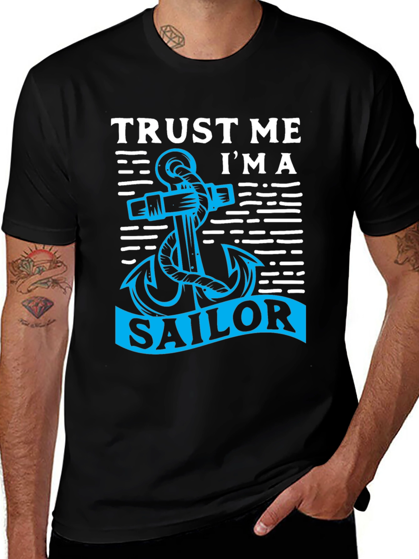 Variant 6 of Trust Me I'm a Sailor Black T-Shirt with Anchor Graphic