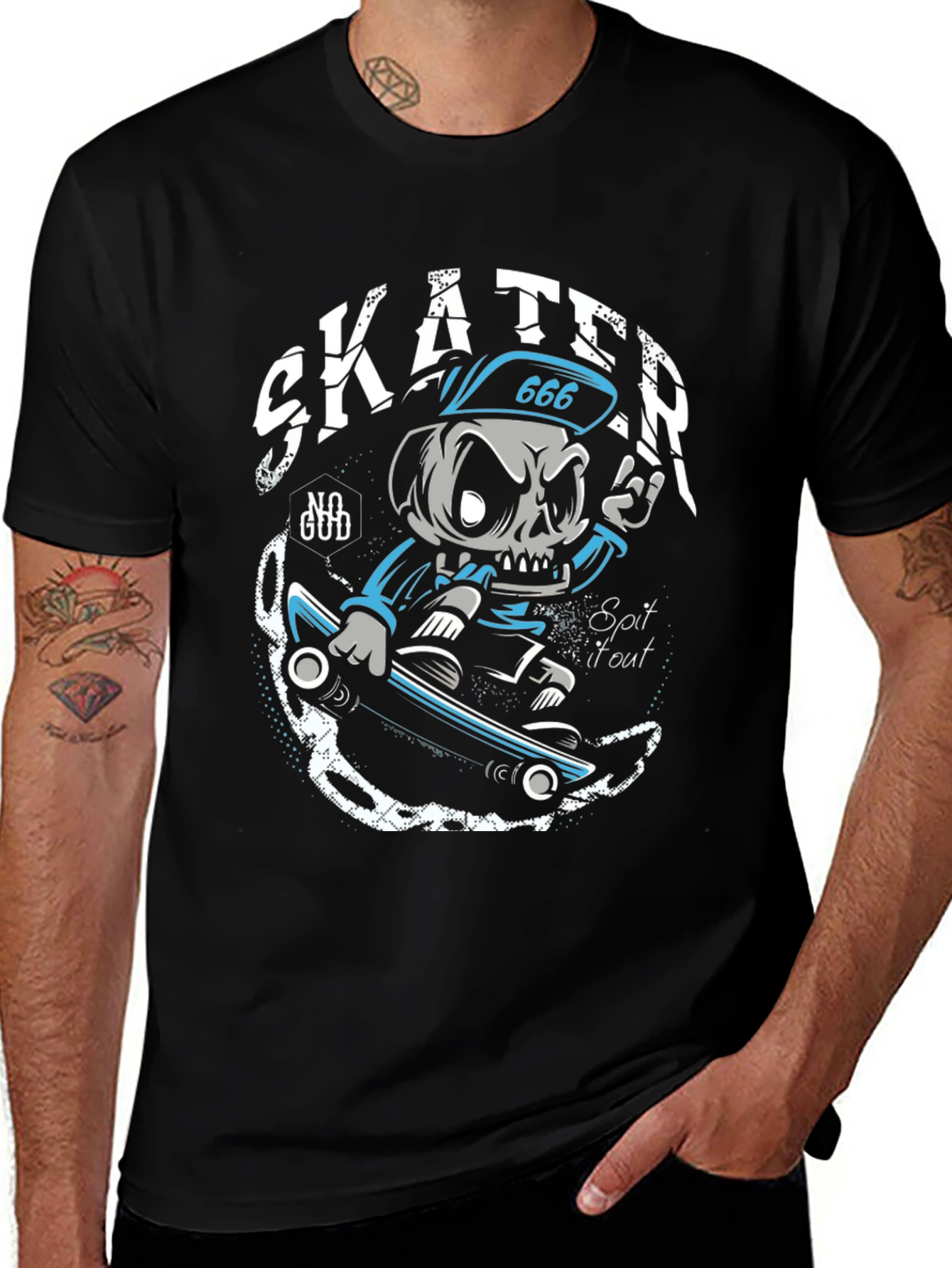 Skater Skeleton Graphic T-Shirt - Black
