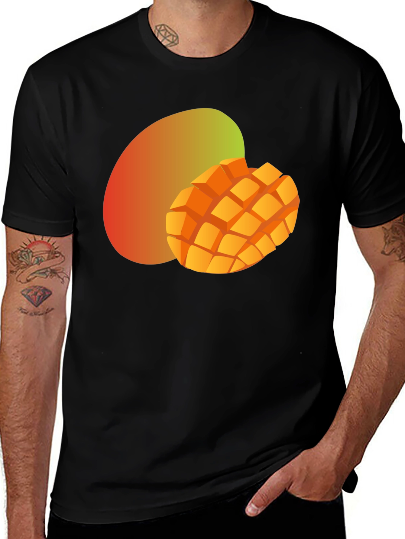 Variant 28 of Mango Graphic Black T-Shirt - Tropical Fruit Tee