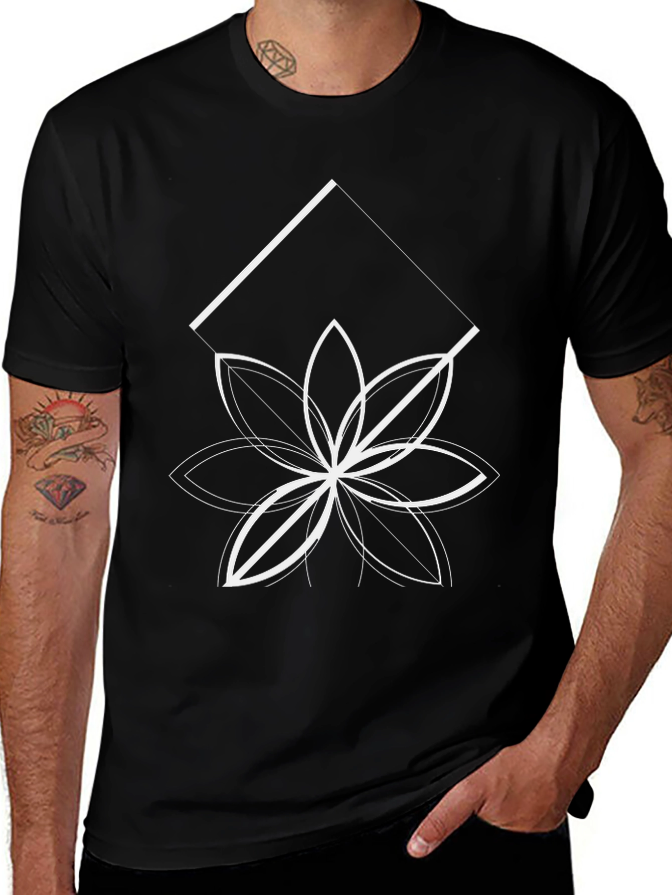 Variant 27 of Geometric Flower Graphic Tee - Black