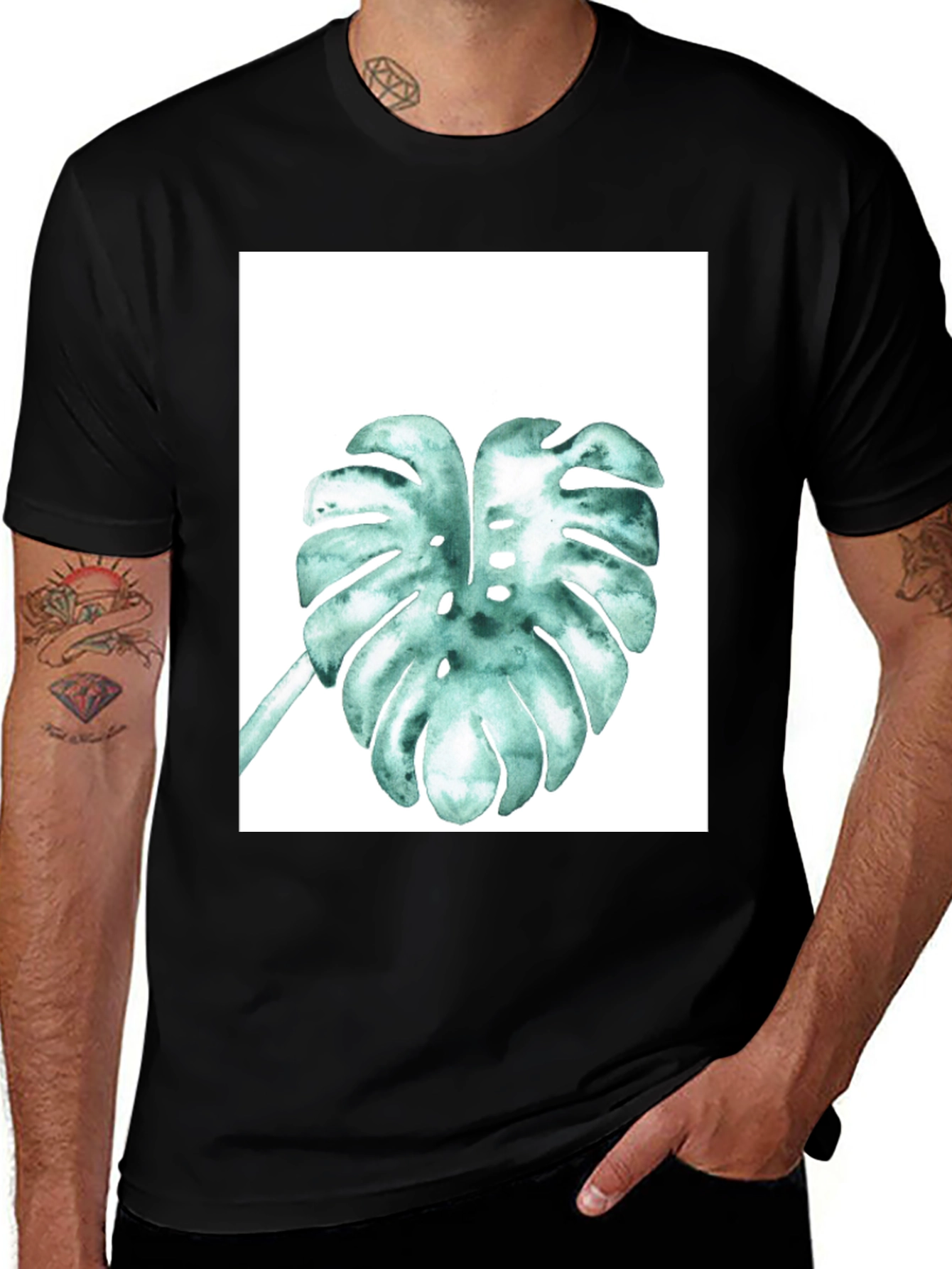 Monstera Leaf Graphic Tee - Black Cotton Comfort