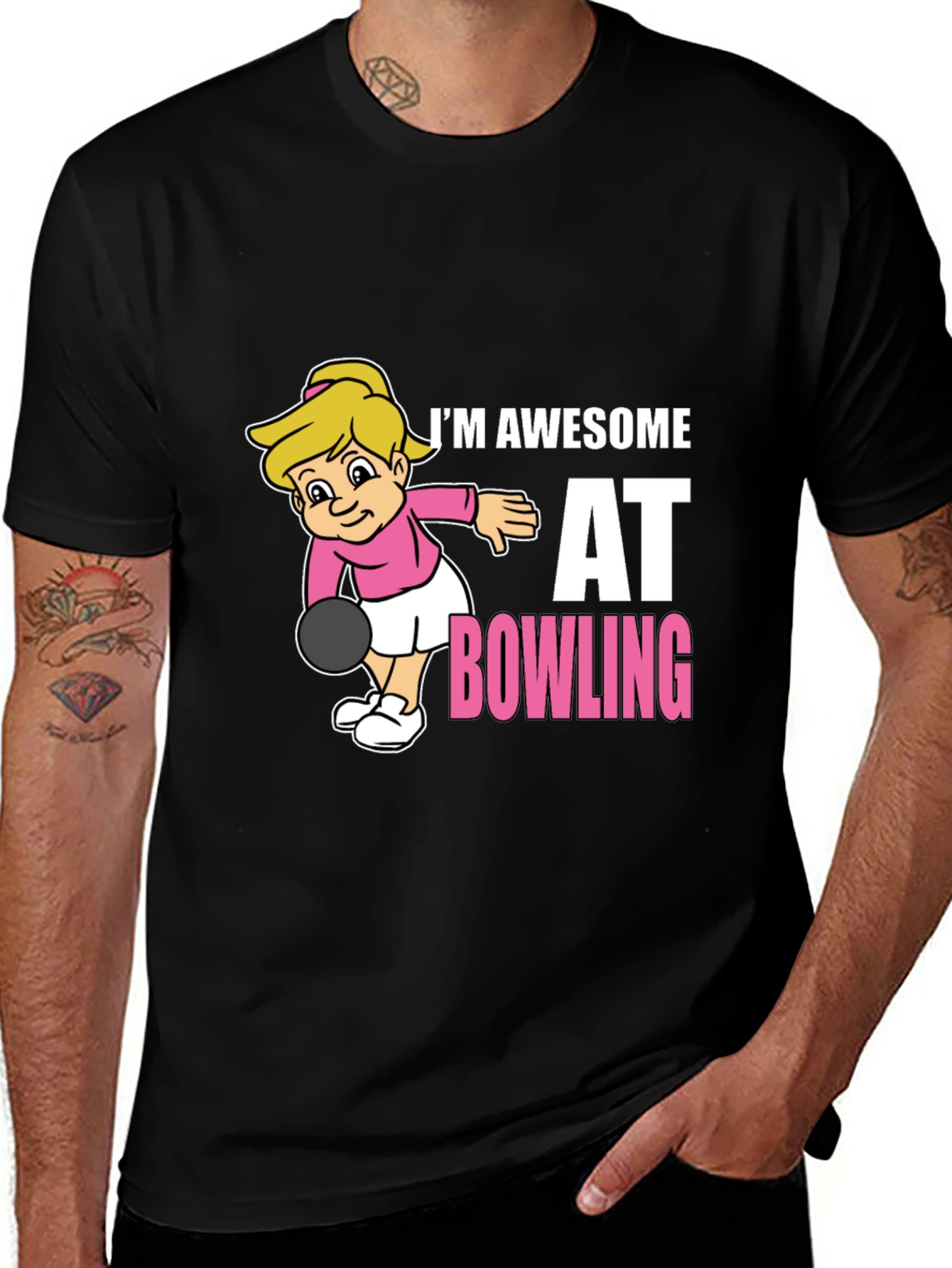 Variant 21 of Awesome Bowler T-Shirt - Cartoon Girl Bowling Design