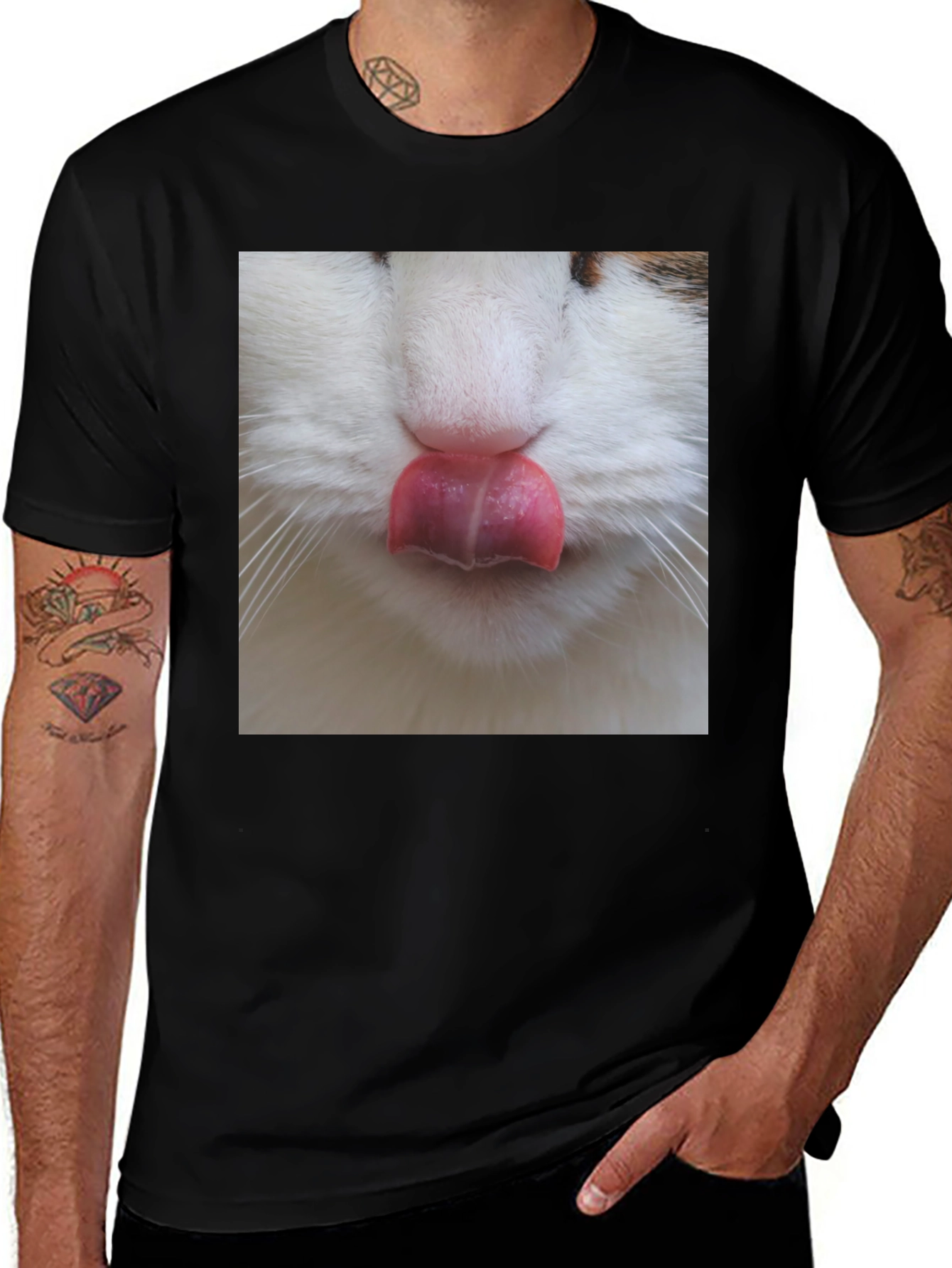 Variant 9 of Funny Cat Tongue T-Shirt - Black Graphic Tee