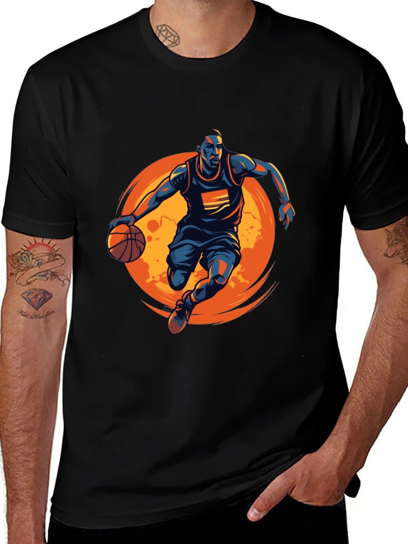 Variant 14 of Basketball Graphic Tee - Black Cotton Shirt