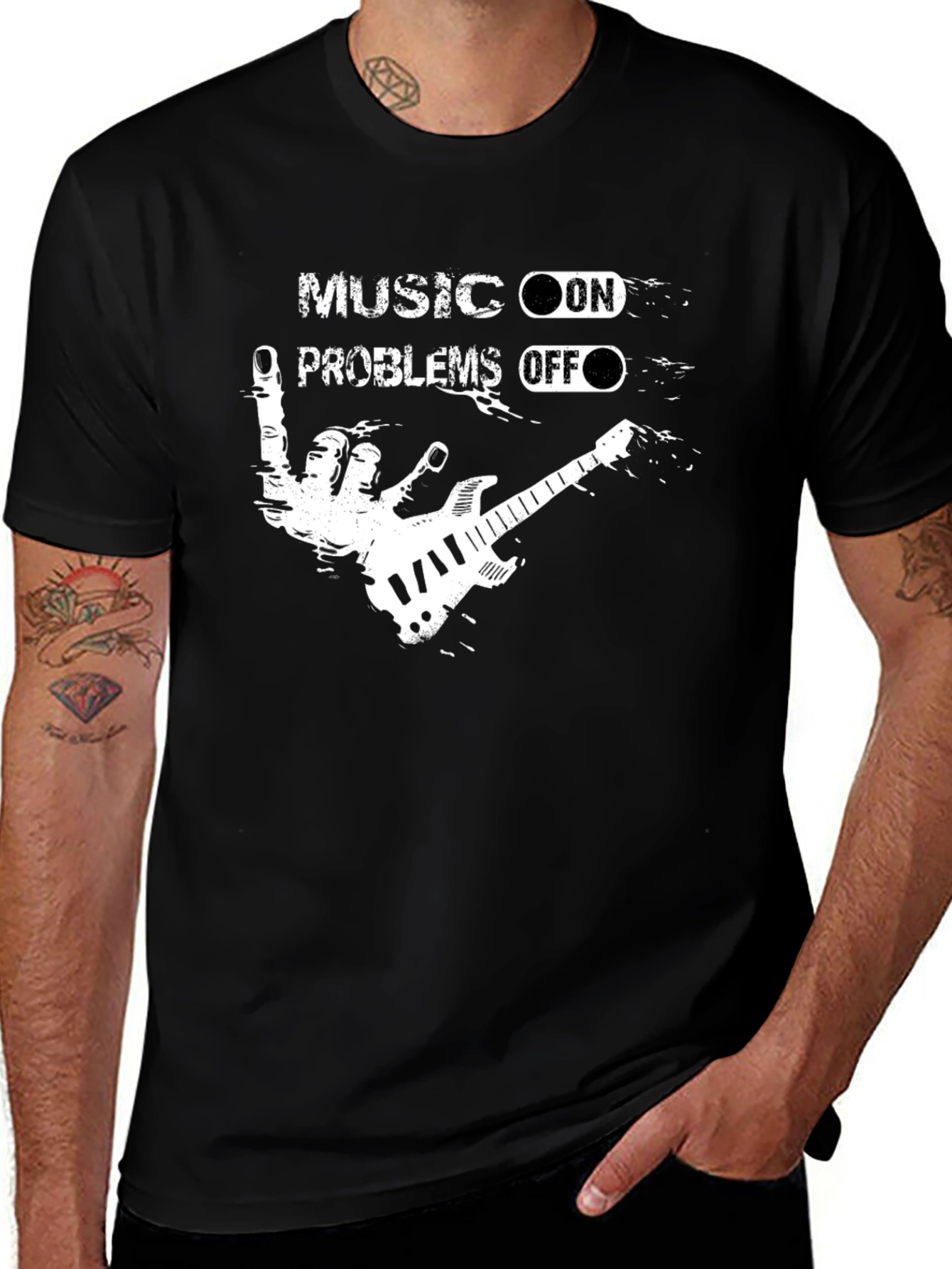 Variant 20 of Music On Problems Off Black Graphic T-Shirt