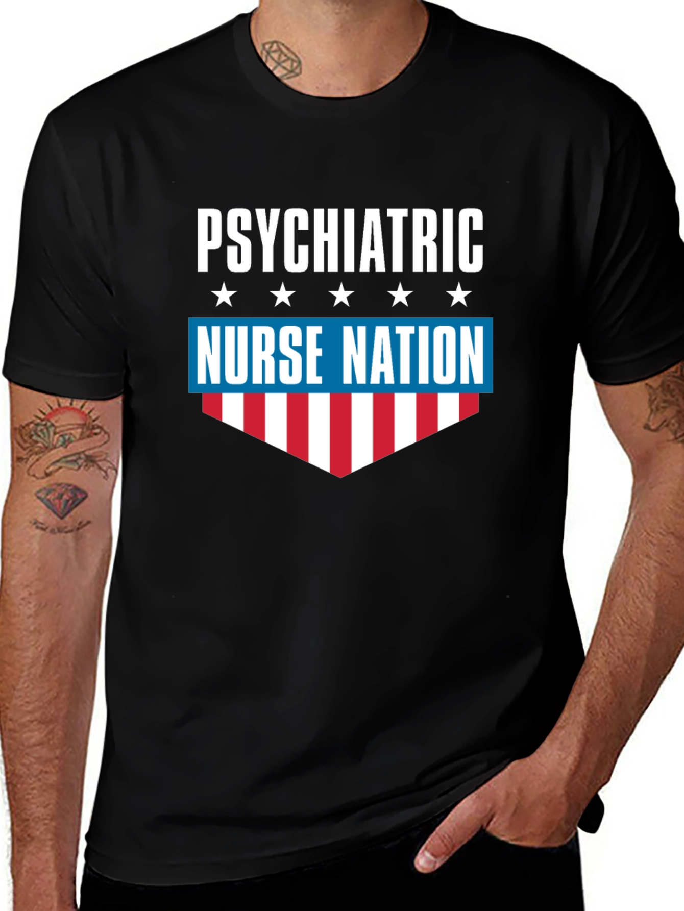 Psychiatric Nurse Nation Patriotic Graphic Tee