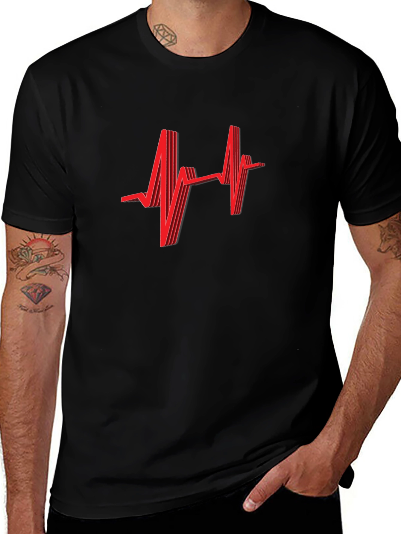 Heartbeat Graphic Tee - Stylish Black T-Shirt