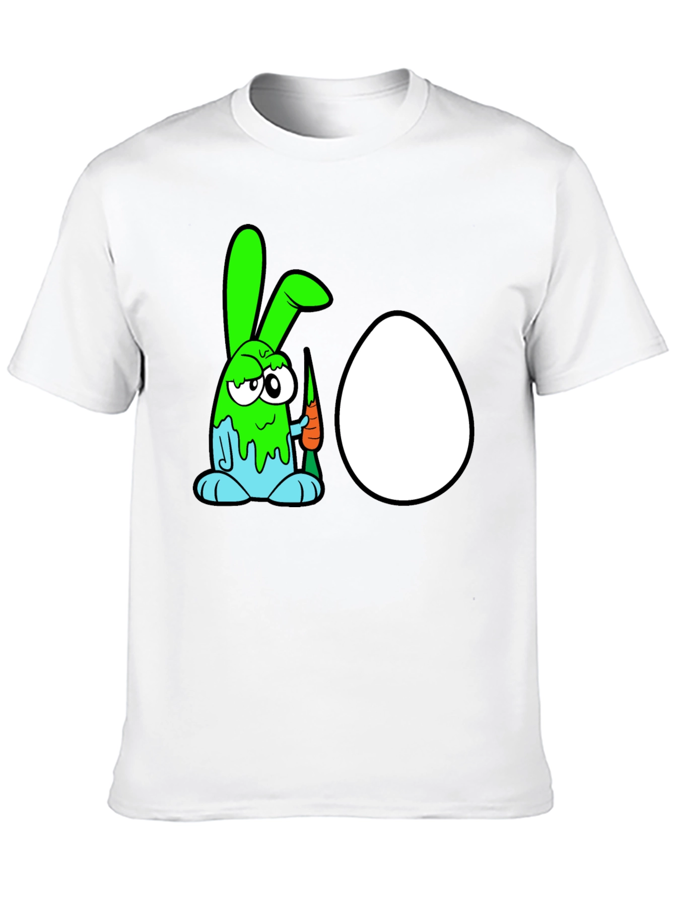 Black Funny Cartoon Bunny & Egg Graphic Black T-Shirt view 10
