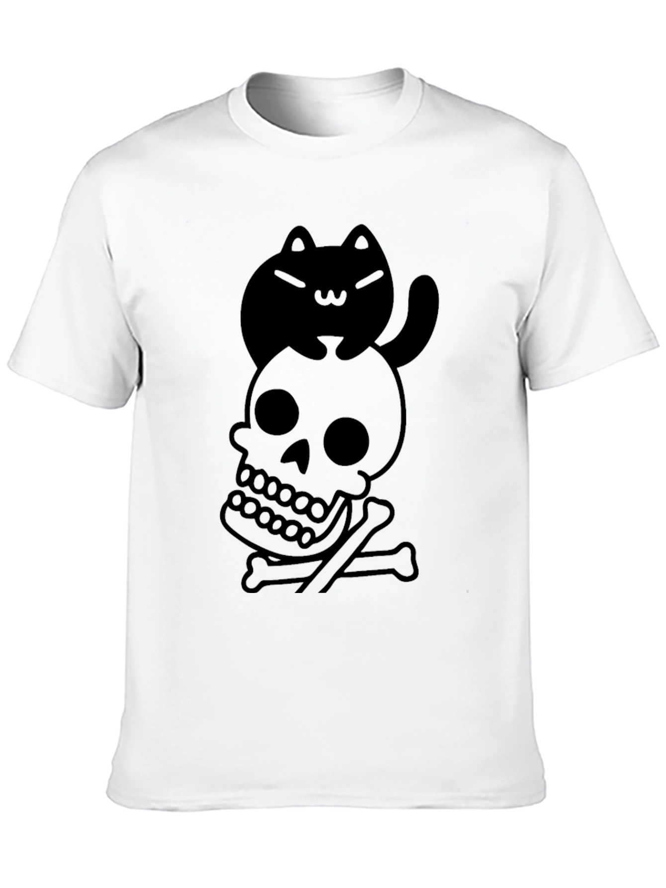 Black Skull and Cat Graphic Tee - Unisex Black T-Shirt view 10