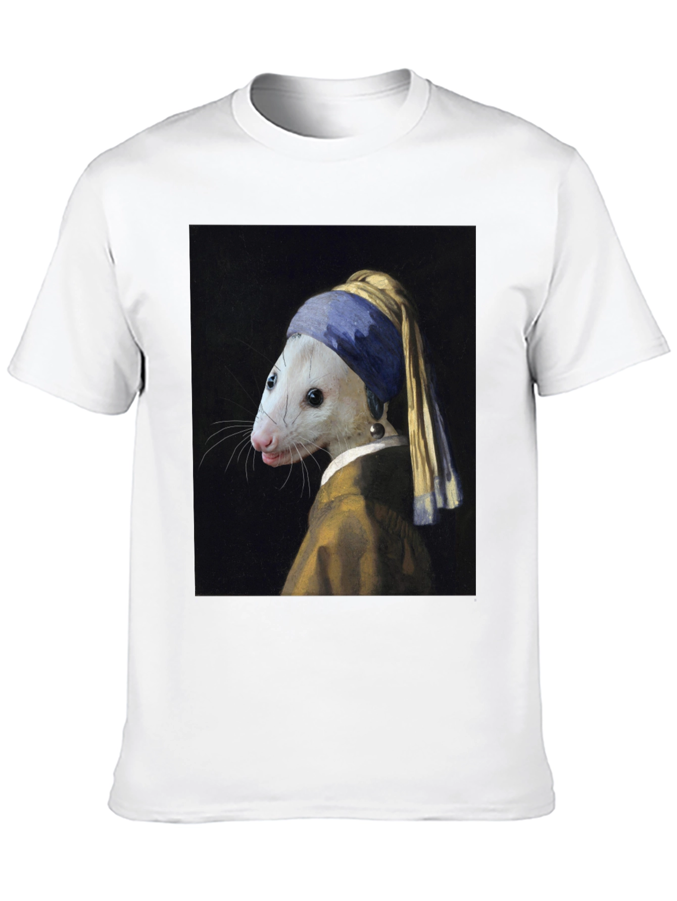 Black Opossum with Pearl Earring T-Shirt - Funny Art Tee view 10