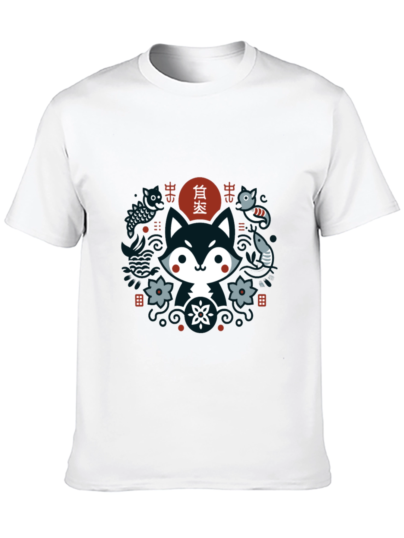 Black Cute Asian Inspired Fox Graphic T-Shirt - Black view 10