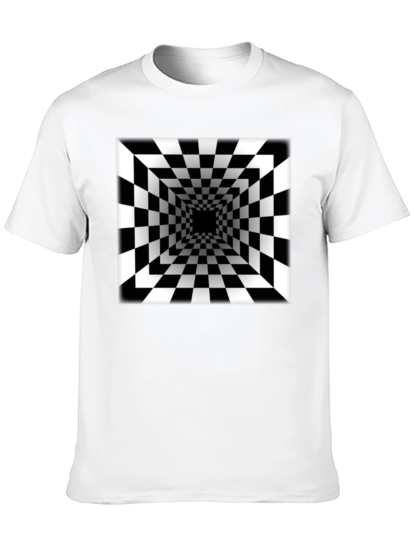 Black Optical Illusion Checkerboard Tunnel Black T-Shirt view 10