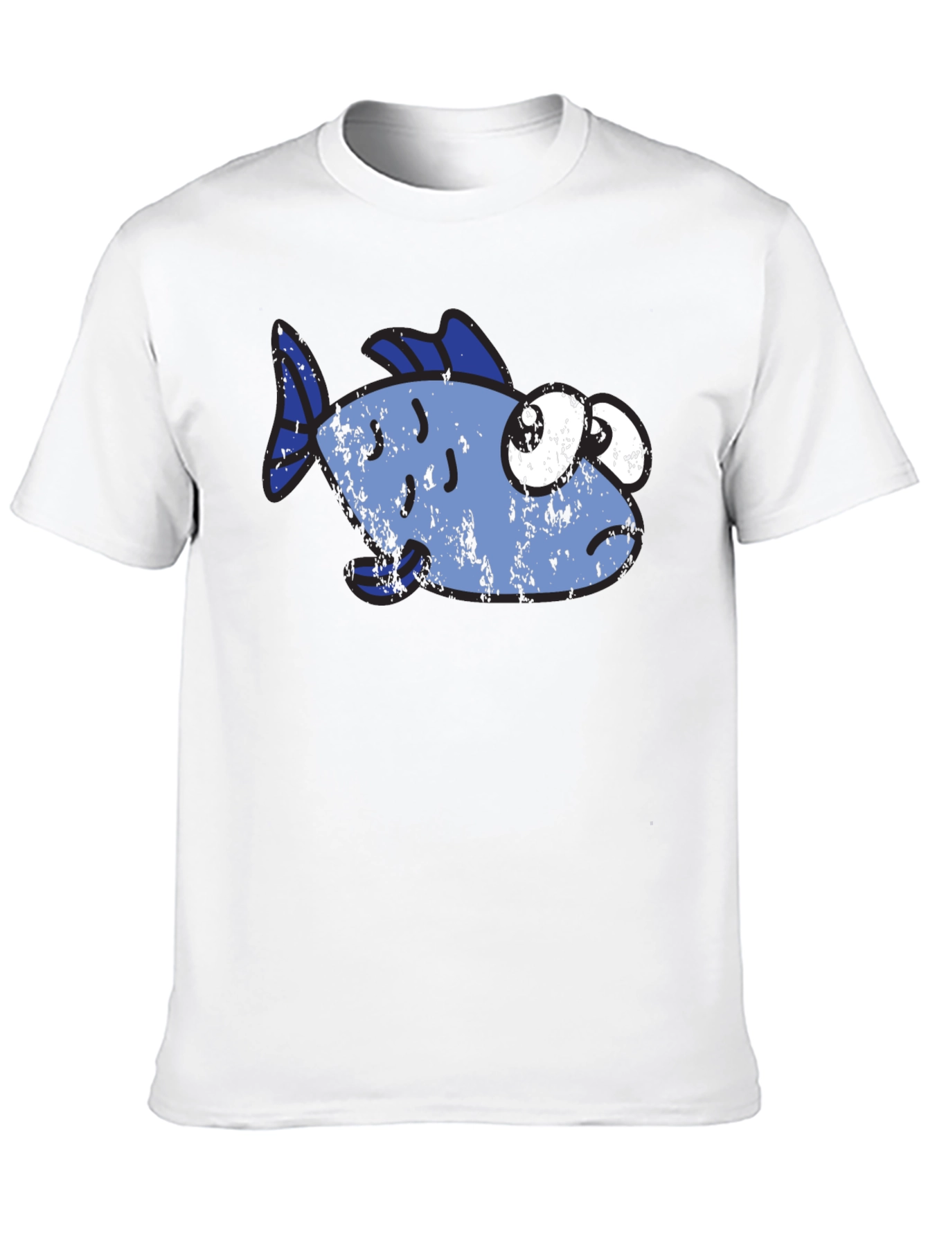 Black Funny Distressed Cartoon Fish Graphic T-Shirt view 10