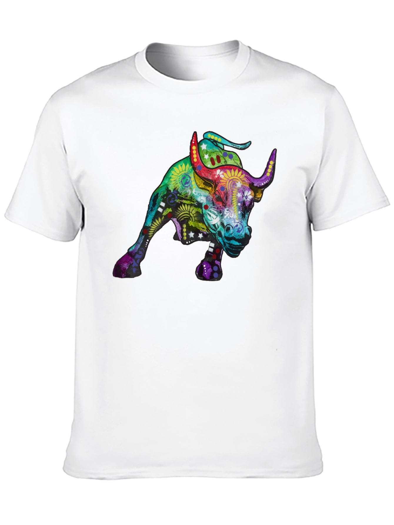 Black Colorful Bull Graphic Print Black T-Shirt view 10
