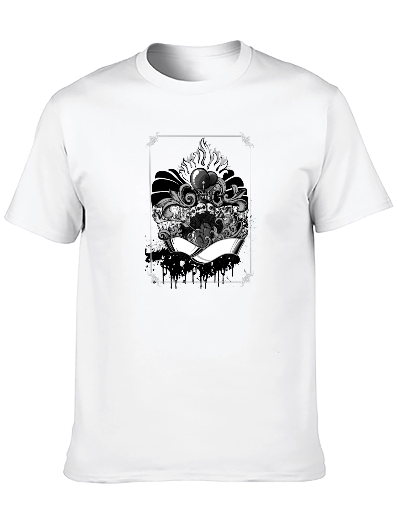 Black Skull Heart Graphic Tee - Black Cotton T-Shirt view 10
