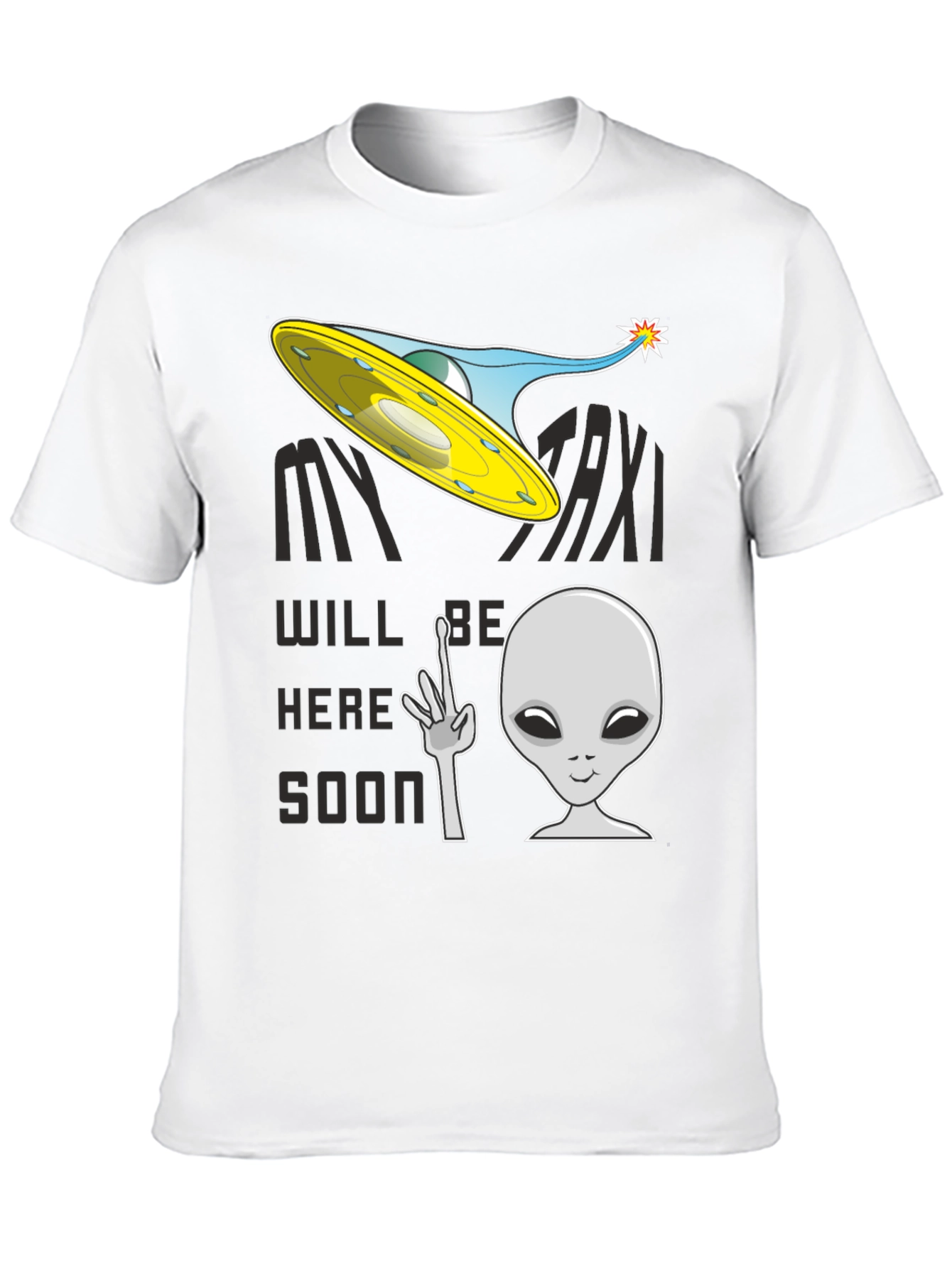 Black Alien Taxi Graphic T-Shirt - My Taxi Will Be Here Soon view 10