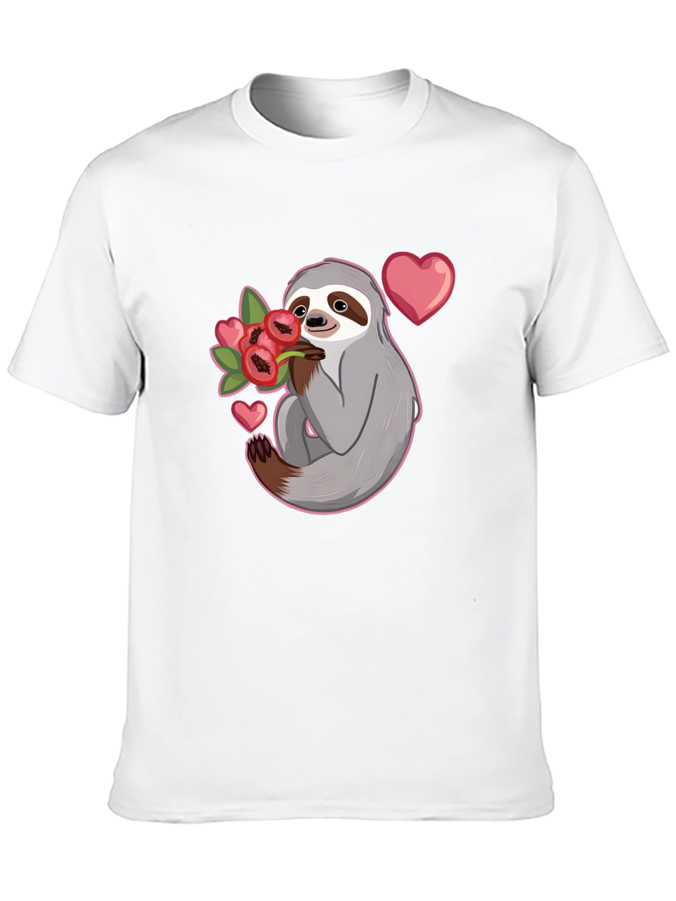 Black Sloth Holding Flowers T-Shirt - Cute Valentine's Day Gift view 10