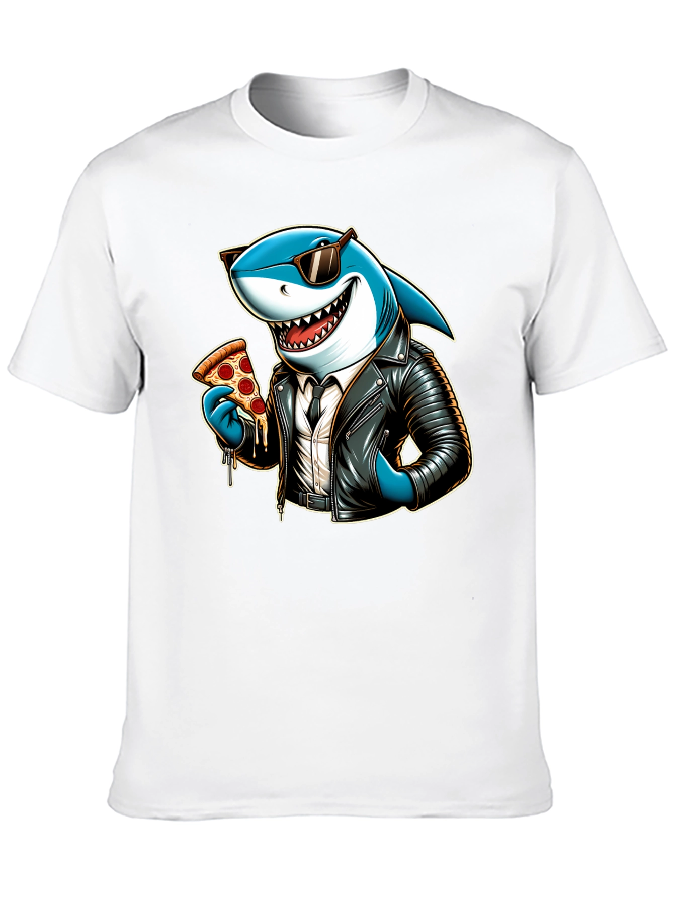 Black Cool Shark Pizza Graphic Tee view 10